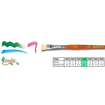 Pincel Plantec  Plano Para Tela Cerda Blanca 8