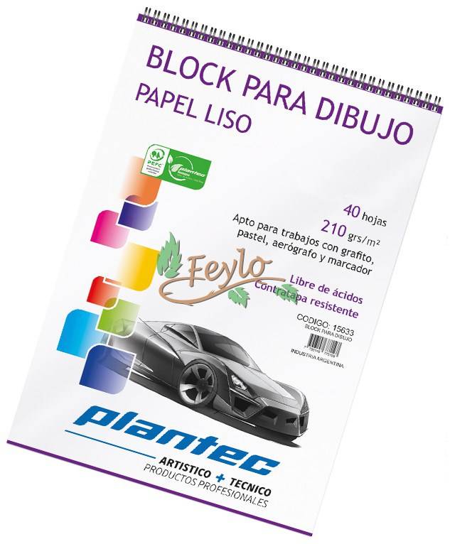 Block Para Dibujo Plantec Anillado Liso  X40H 35X50 210 Grs